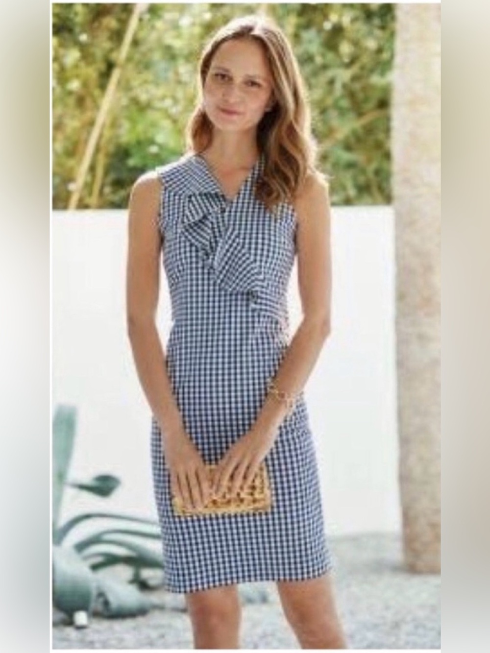 J. McLaughlin Size 6 Navy Blue and White Sleeveless Kathryn Gingham Dress